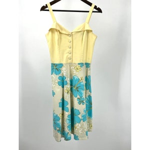 La Jolie Vintage Dress Retro Yellow Blue Floral Sweetheart Tank Women&#39;s Size 8