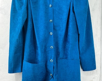 Vintage Sabino Skirt Top Set Micro Suede Suede Royal Blue Women&#39;s Size 8