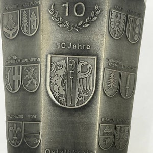 Zinn Pewter Cup Staufen Essingen Ostalbkreis Silver Embossed Coat of Arms