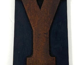 NY Times Antique Print Block Letter "Y" Wood Type Repurposed Knob Hanger RARE