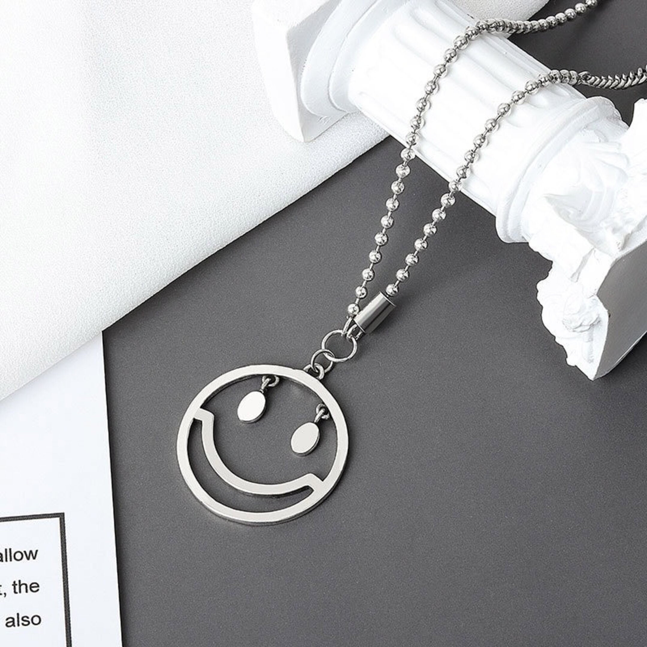 Silver Necklace with Smiley Face Pendant Silver Chain Silver Etsy