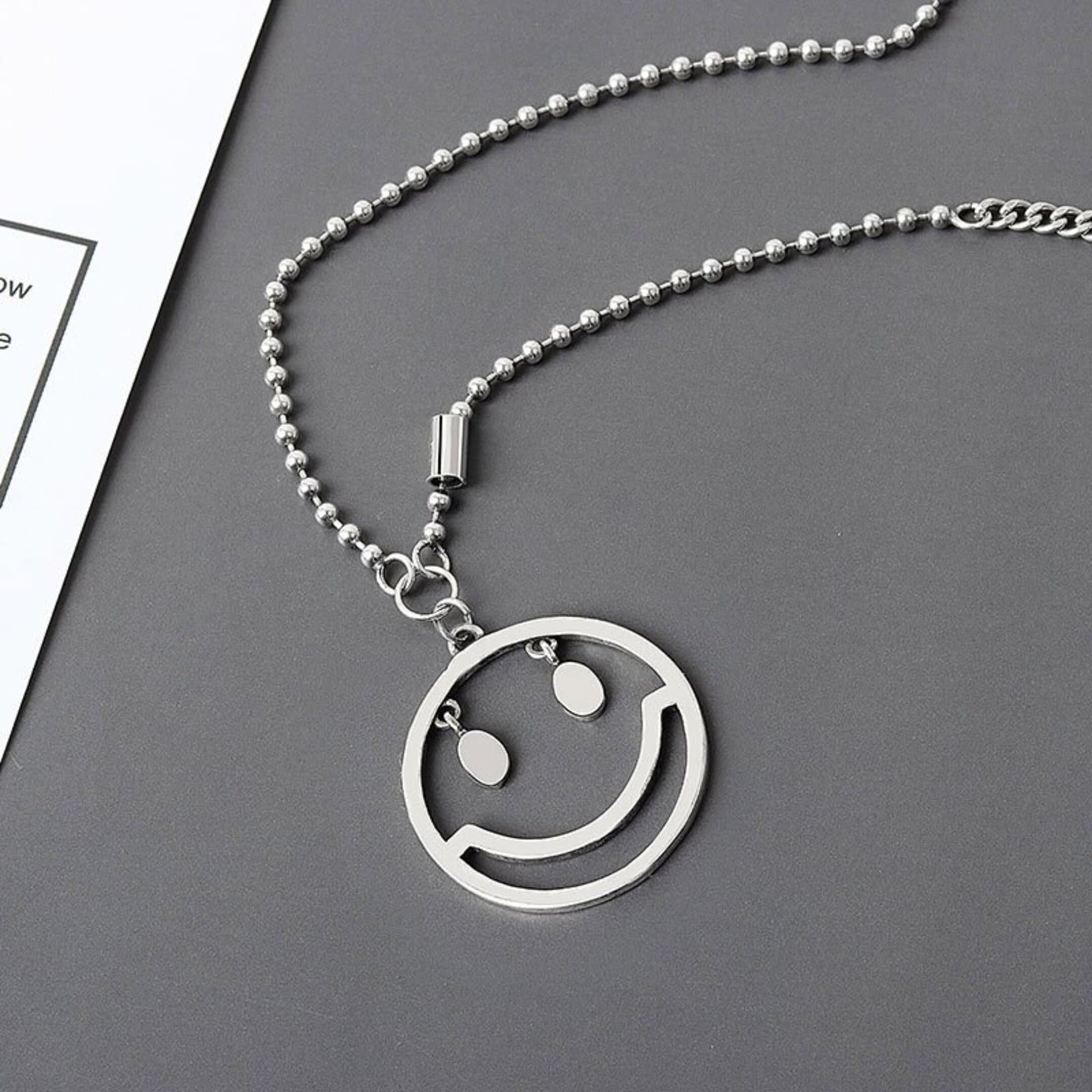 Silver Necklace with Smiley Face Pendant Silver Chain Silver Etsy