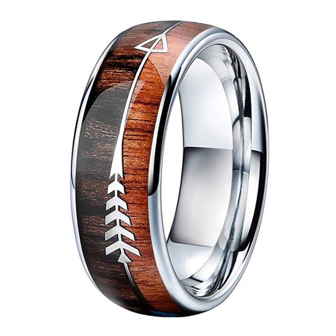 Koa Wood Ring Tungsten Mens Ring Mens Wedding Band Arrow Etsy