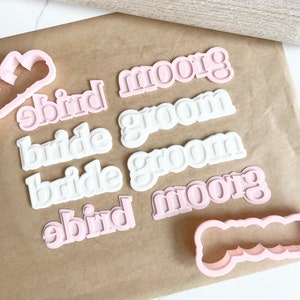 Bride and Groom Font Embosser or Debosser and Cookie Cutter Set