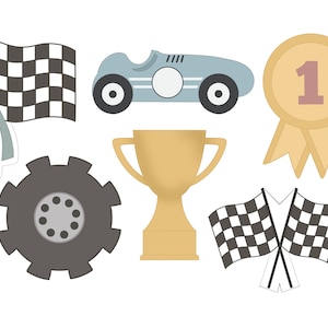 Race Flag with Streamers, Race Car, Medal, Tire, Trophy, or Double Flag Cookie Cutters