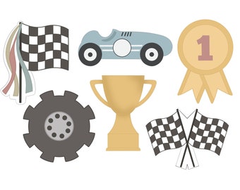 Race Flag with Streamers, Race Car, Medal, Tire, Trophy, or Double Flag Cookie Cutters