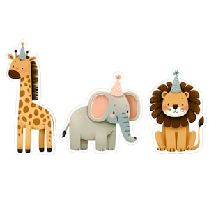 Giraffe, Elephant, or Lion with Party Hats Cookie Cutters
