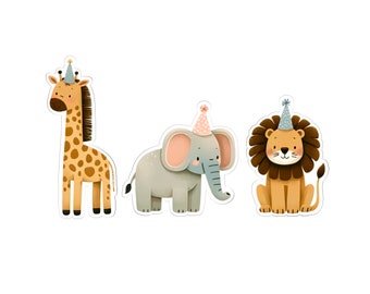 Giraffe, Elephant, or Lion with Party Hats Cookie Cutters