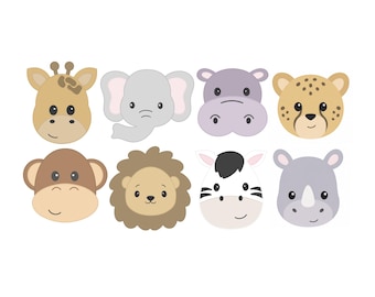 Giraffe, Elephant, Hippo, Cheetah, Monkey, Lion, Zebra, or Rhino Face Cookie Cutters