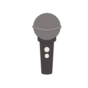 May include: A gray microphone with a black handle and two white buttons.