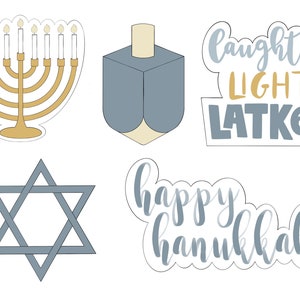 Menorah, Dreidel, Latkes Plaque, Star, and Happy Hanukkah Plaque Cookie Cutters