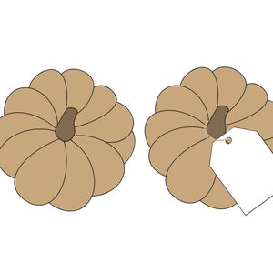 May include: Two brown pumpkins, one with a blank white gift tag attached.