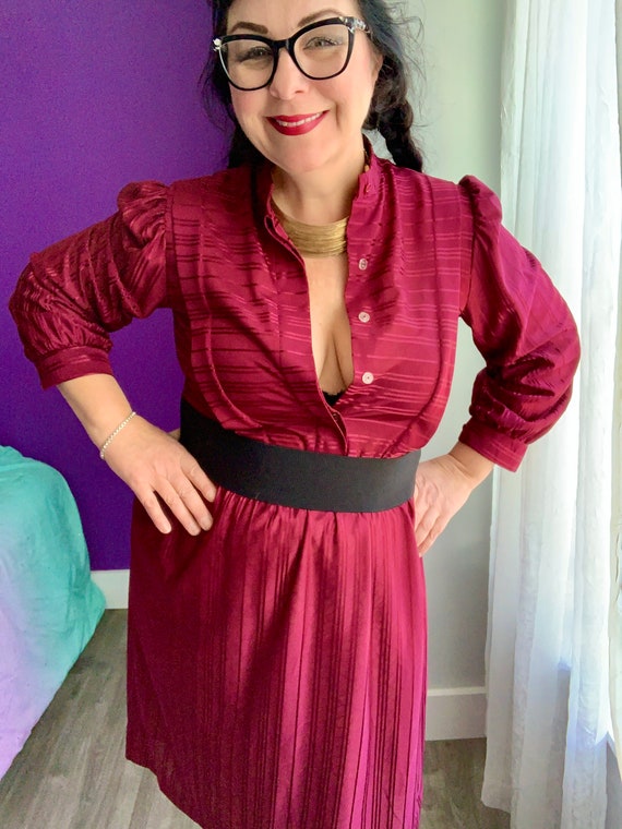 Vintage 80s Dress. Burgundy Red Sexy Secretary Dre
