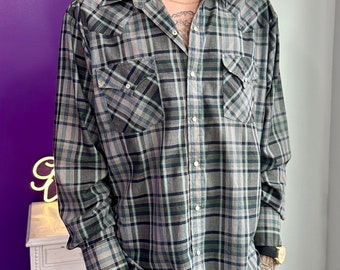 Vintage 90s Ely Cattleman Western Plaid Snap Shirt - Size Large