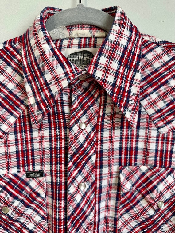 Vintage 70s Mens Western Snap Shirt. Red, White &… - image 3