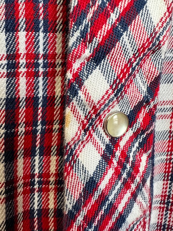 Vintage 70s Mens Western Snap Shirt. Red, White &… - image 7