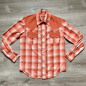 AMAZING 60s Vintage, Classic, H Bar C, Orange Western Shirt, Pearl Snaps,  California Ranch Wear, Western Wear, Size Large 
