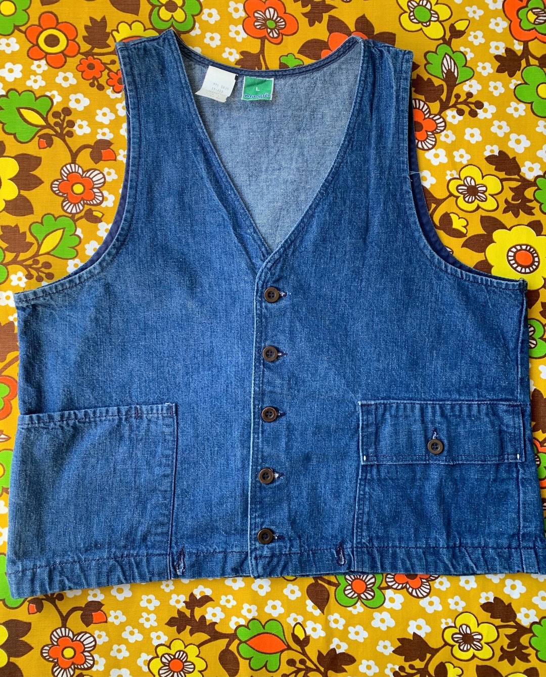 Mens Vintage 70s Wrangler Denim Vest. Dark Wash & Metal Etsy