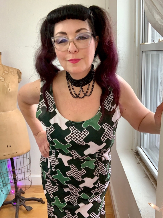 Vintage 70s green maxi dress. Herringbone Olive S… - image 2