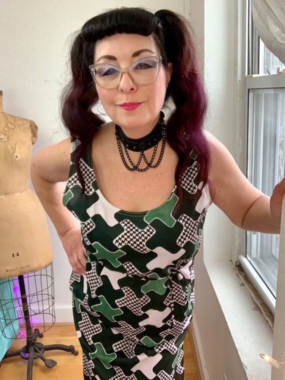 Vintage 70s Green Maxi Dress. Herringbone Olive Seventies Maxi
