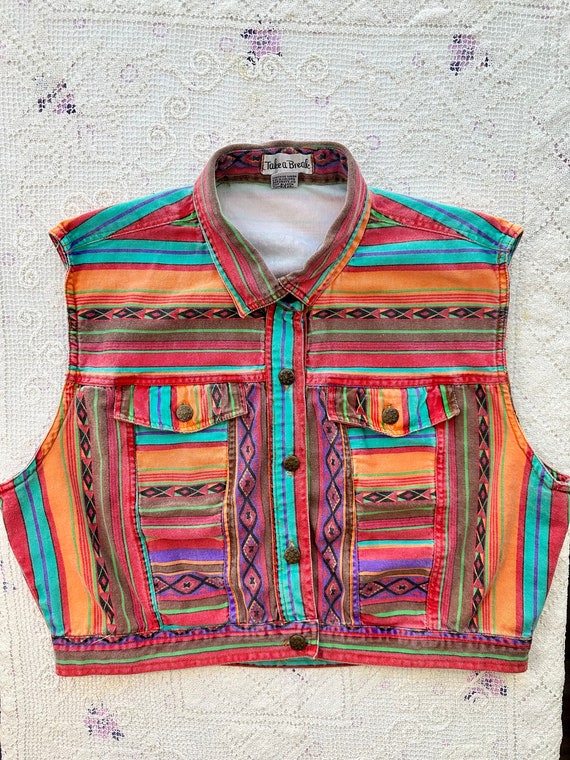 Vintage 90s Cropped Denim Vest. Bright Orange, Pur