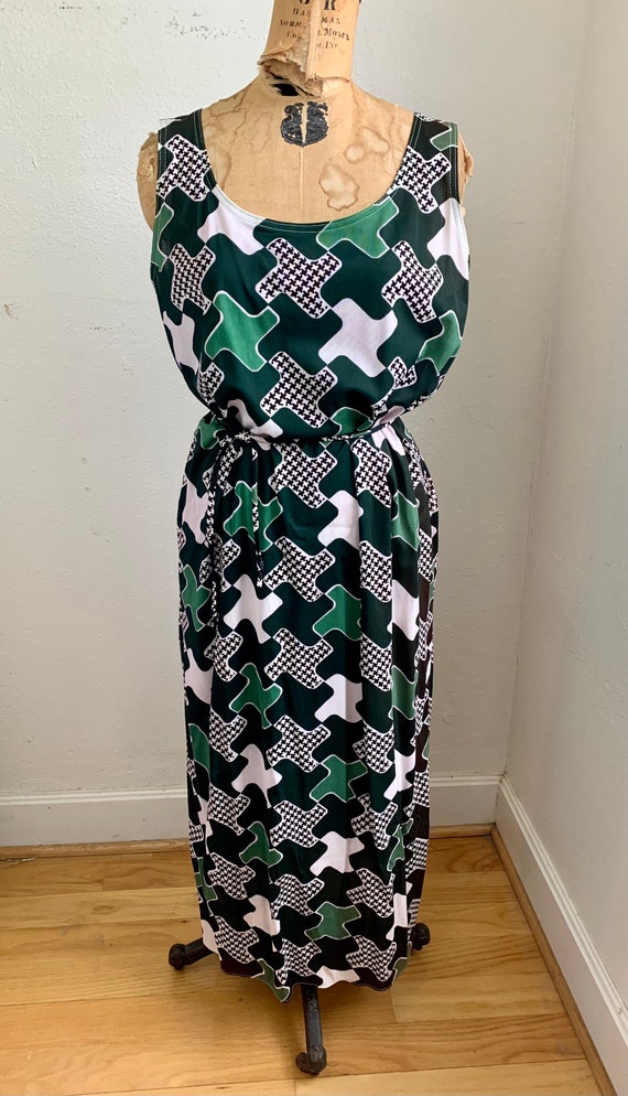 Vintage 70s green maxi dress. Herringbone Olive S… - image 7