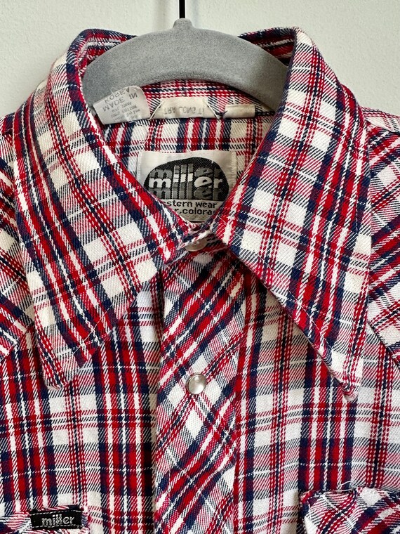 Vintage 70s Mens Western Snap Shirt. Red, White &… - image 4