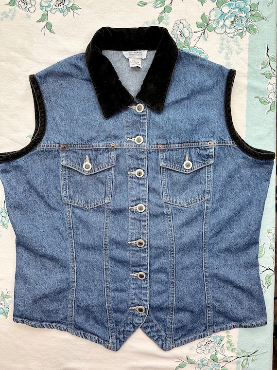 Vintage Denim Vest. Vintage 90s Ladies Jean Vest.… - image 1