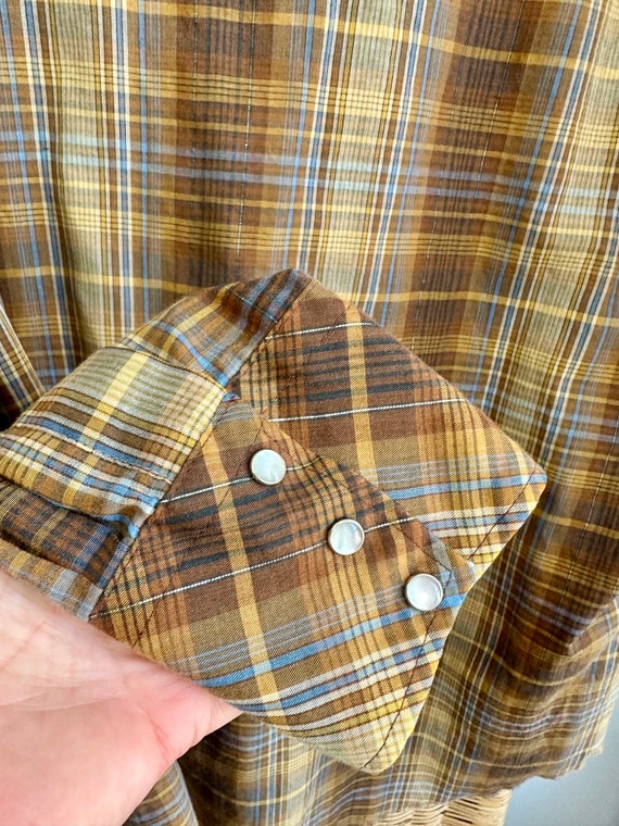 Men’s Vintage Western Snap Shirt. Tan, Brown, Blu… - image 6