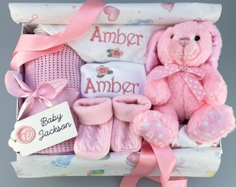 Baby Girl Personalised Luxury Gift Hamper, Keepsake Box, Baby Present for Baby Shower, New Parents, Newborn, New arrival, Boy, Unisex