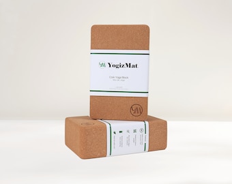 YogizMat Cork Yoga Block Set - 100% Natural Cork. Eco-friendly, Degradable Cork Brick. Non-slip, Heavy Duty (9 x 5 x 3 in)