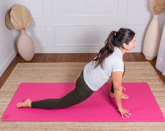 YogizMat Coconut Grip Yoga Mats - The BEST Wet and Dry Grip! Added Grip Layer - Tall and Wide (184.5 cm x 68 cm x 4 mm thick) - Fuchsia