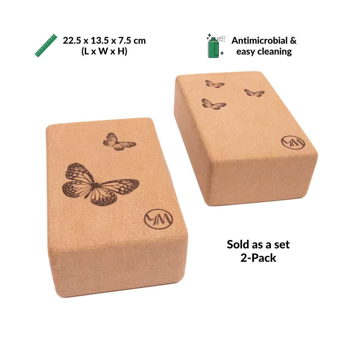 YogizMat Butterfly Cork Yoga Block Set 100 Natural Cork