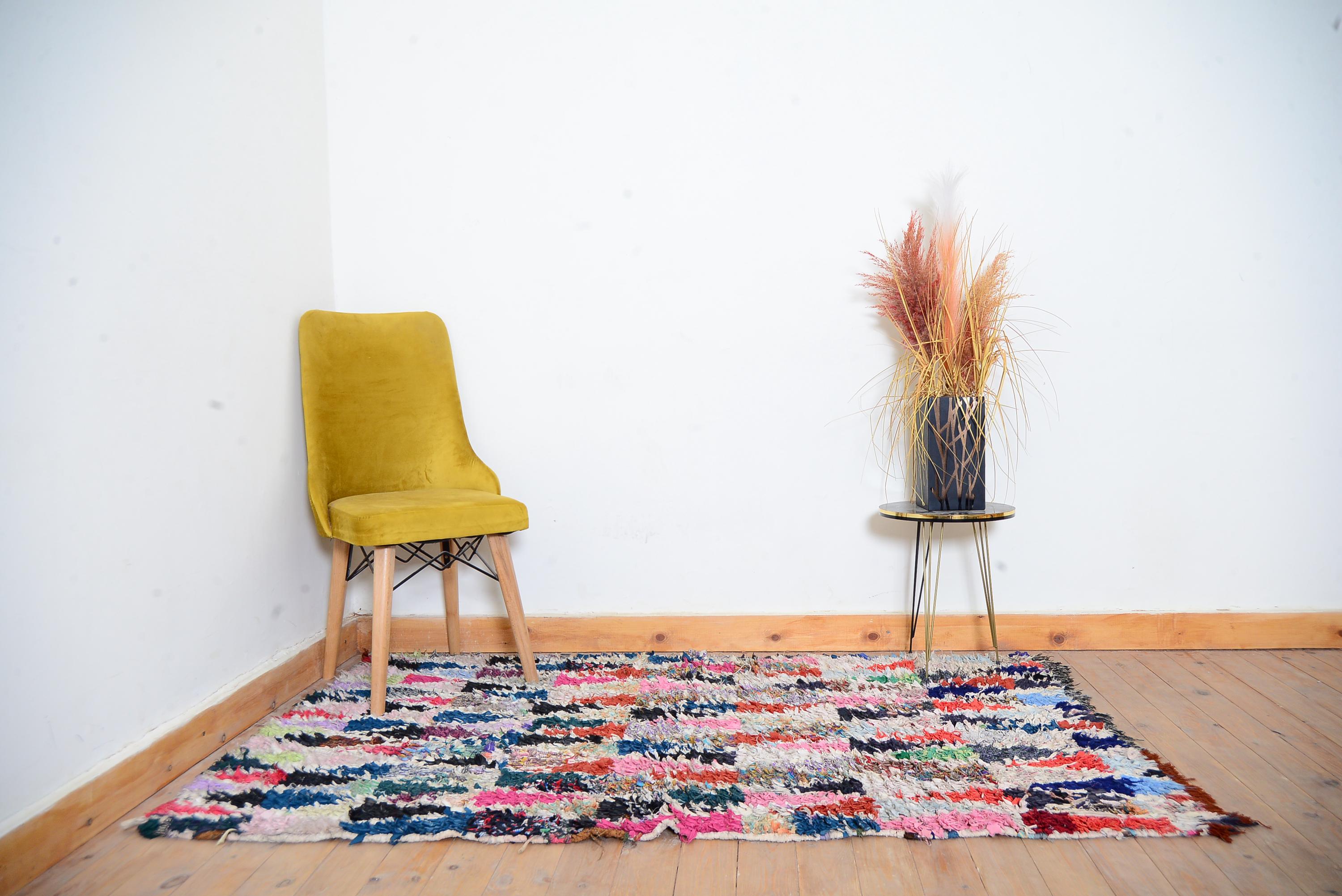 Vintage Colorful Moroccan Boucherouite Rug: Handmade Wool Nursery
