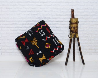 Moroccan Vintage Floor Pouf: Large Wool Rug Cushion