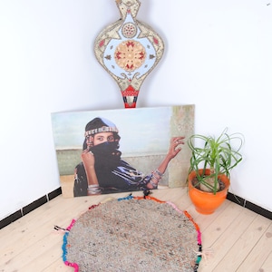 Round Moroccan Rug: Handwoven Berber Boucharwite Rug (31 inch)