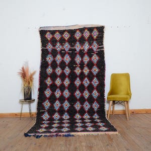 Handmade Boucherouite Rug: Colorful Berber Wool Rug, 10.6 x 4.9 ft