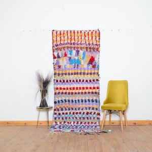 Runner Moroccan Rug Boucherouite Wool Rug Vintage Berber Rug Authentic Handmade Rug Living room rug Moroccan Boucherouite Rug