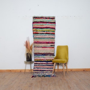 Large Runner Rug Boucherouite Rug Moroccan Berber Rug Bohemian Runner Rug Vintage Pink Rug Handmade Moroccan Rug Multi Color