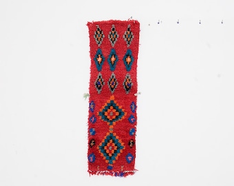 Small Moroccan Azilal Rug: Berber Handmade Wool, Colorful Geometric Design