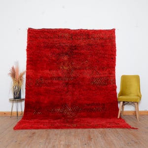 Large Red Moroccan Boujaad Rug: Berber Wool, Colorful Vintage Style