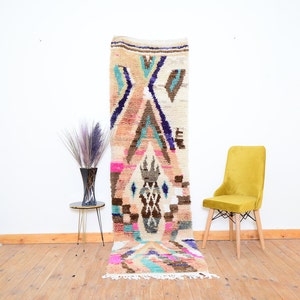 Colorful Runner Rug Authentic Moroccan Runner Boujaad Rug Soft Wool Area Rug Pure Wool Rug Bohemian Hallway Runner Unique Boho