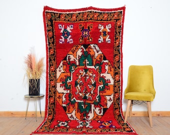 Vintage Moroccan Rug Handmade Boujaad Red Berber Rug 8.8 x 4.5 FT