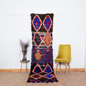 Runner Moroccan Rug Boucherouite Wool Rug Vintage Berber Rug Authentic Handmade Rug Living room rug Moroccan Boucherouite Rug