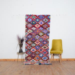 Runner Moroccan Rug Boucherouite Wool Rug Vintage Berber Rug Authentic Handmade Rug Living room rug Moroccan Boucherouite Rug