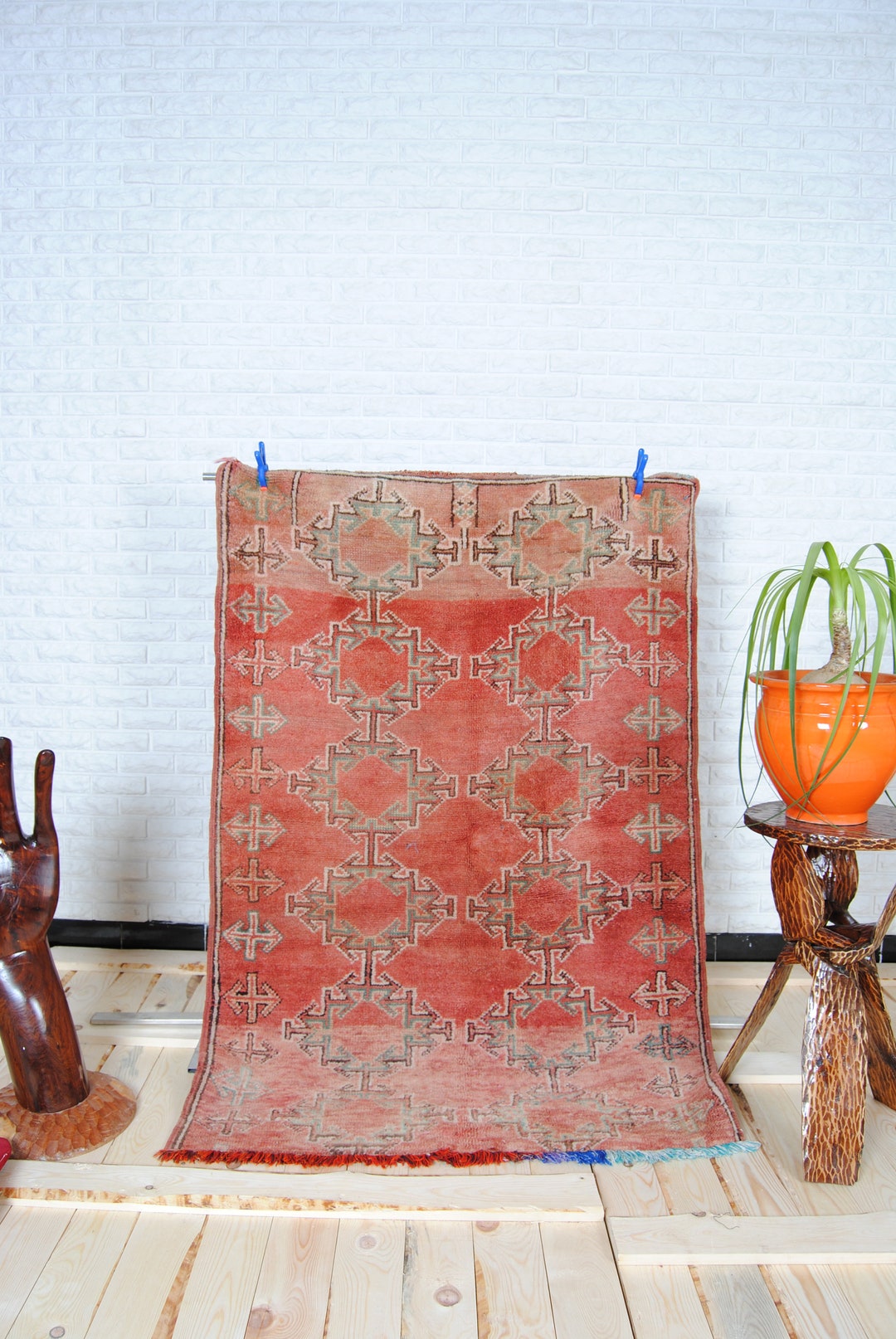 Boujaad Rug 53 X 37-inch Moroccan Rug. Antique Azilal Rug Hand-woven by ...