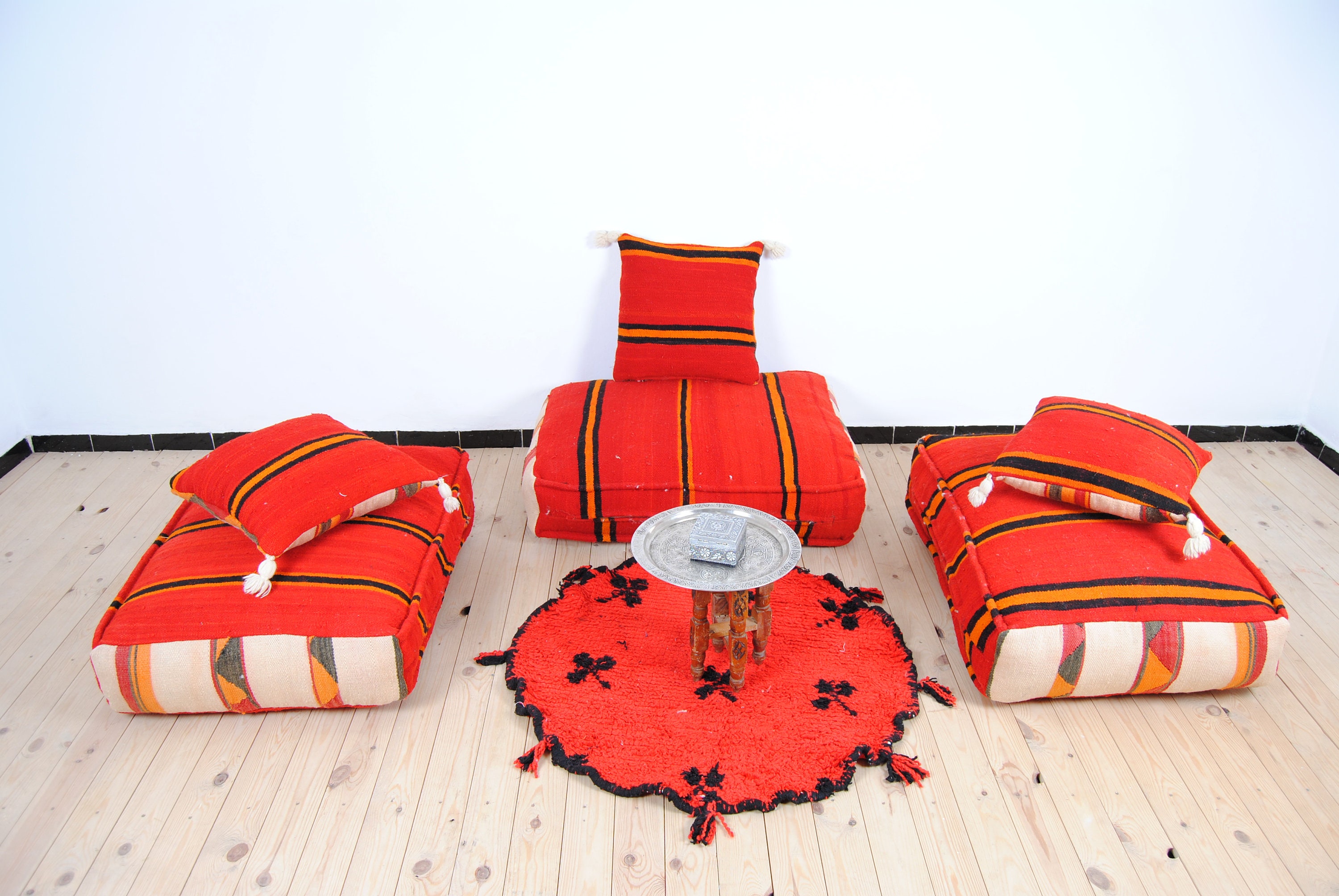 プフ モロッコ ウール ヴィンテージ 手織りラグ 60×60CM ヴィンテージ