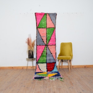 Large Runner Rug Boucherouite Rug Moroccan Berber Rug Bohemian Runner Rug Vintage Pink Rug Handmade Moroccan Rug Multi Color Rug