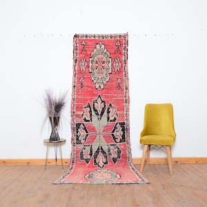 Fantastic Runner Boujaad Rug  Vintage Moroccan Rug Handmade Wool Rug Authentic boujaad runner rug