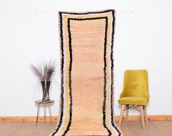 HANDMADE MOROCCAN RUG, Boujaad Berber Runner Rug, Abstract Carpet, Handmade Wool Rug, Moroccan Berber Carpet, Azilal Rug 9.1 x 3.4 ft